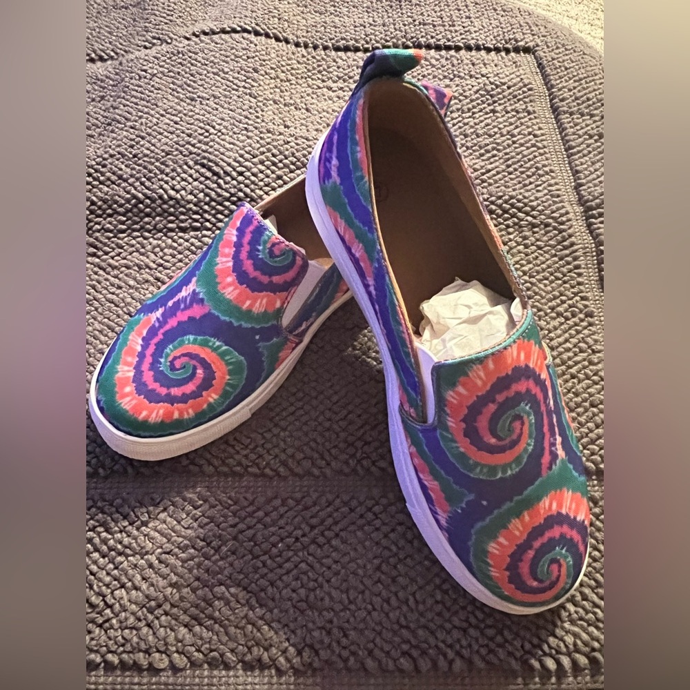 NEW/ COLLECTIONS, ETC. Colorful Tie-Dye Slip-On Sneakers, Size 7